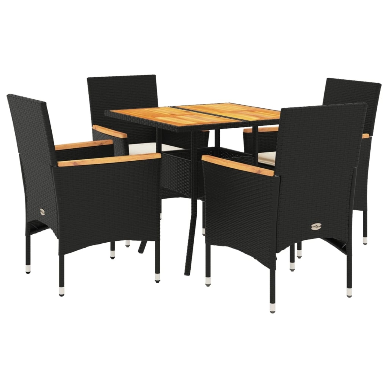 vidaXL 5-Tlg Garten-Essgruppe mit Kissen Schwarz Poly Rattan Akazie 3278698