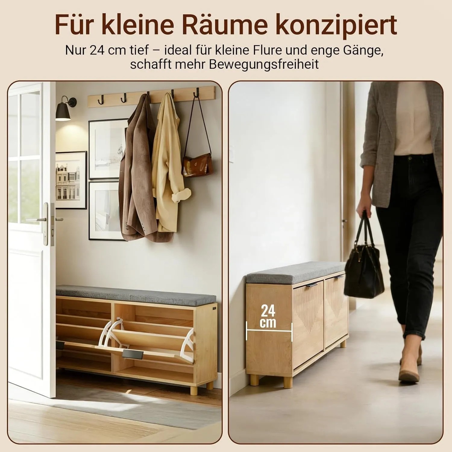 SoBuy Schuhbank FSR211-N mit Sitzfläche und 2 Klappen, ideal für schmale Flure.