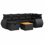 Schwarze 7-tlg. vidaXL Garten-Sofagarnitur aus Poly Rattan mit Kissen und Tisch.