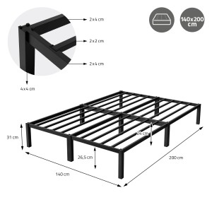 ML-Design Metallbett 140x200 cm Stahlrahmen mit Lattenrost Schwarz Bettgestell