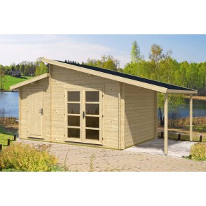 Alpholz Gartenhaus Aktiva 40 Varianta mit Pultdach und Schleppdach, naturbelassen.
