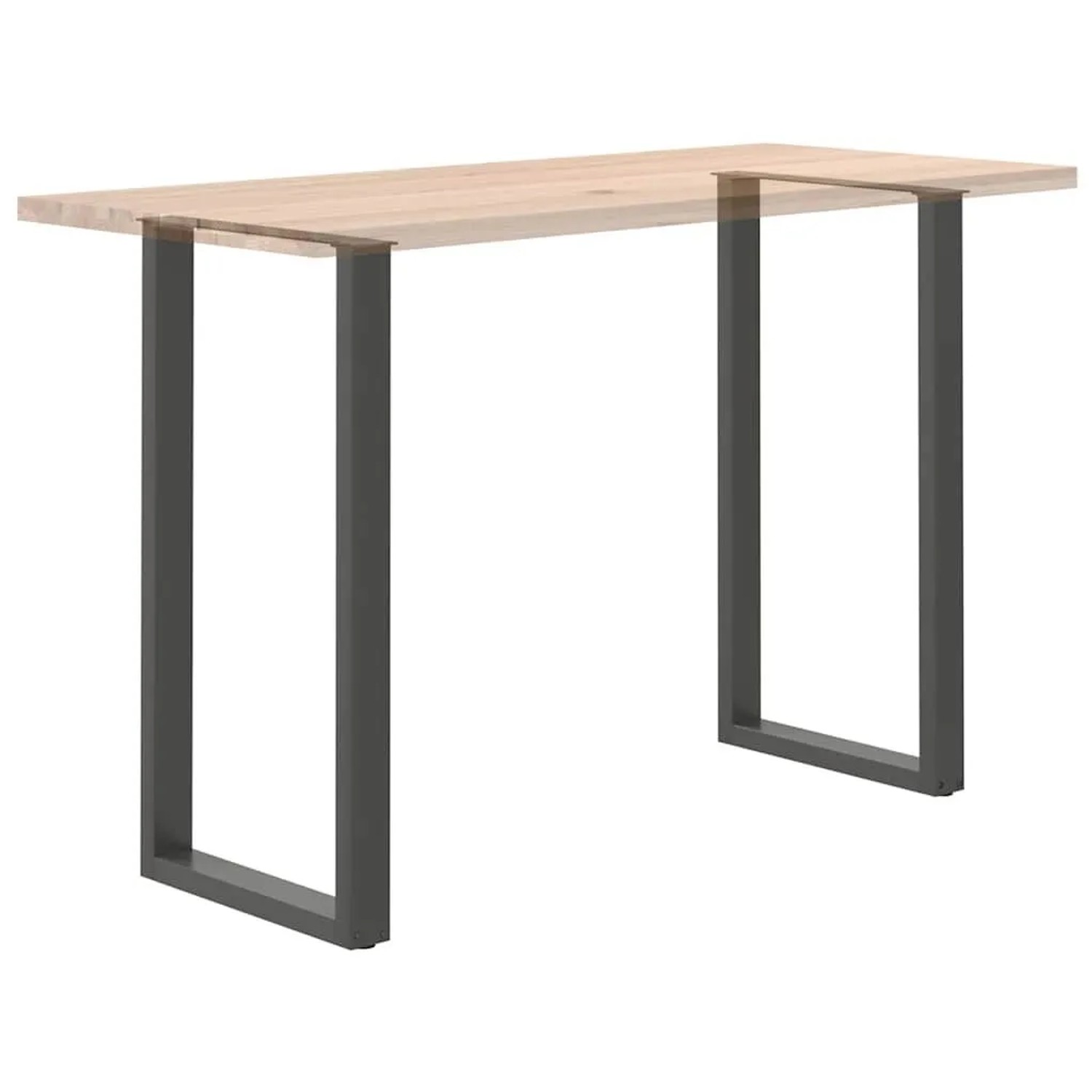 Zwei anthrazitfarbene U-förmige Bartischbeine aus pulverbeschichtetem Stahl, 60x110-111 cm, unter einer hellen Holzplatte.