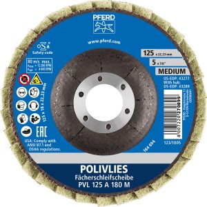 Pferd Vlieswerkzeug PVL 125 mm, Körnung 180 M für Schleifmaschinen. Ideal für Edelstahl.