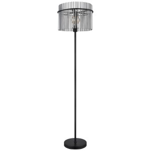 Globo Stehleuchte Gorley, schwarz/rauchfarben, Ø 38cm. Design-Stehlampe mit Metallgestell und Lampenschirm.