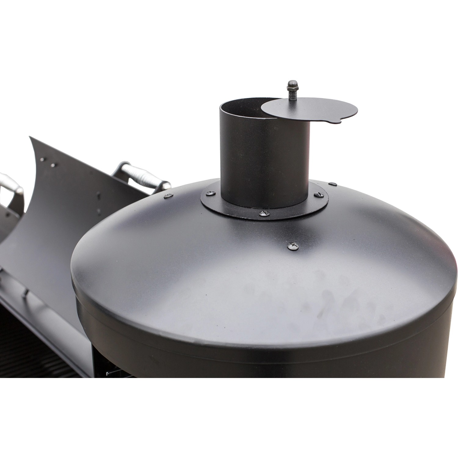 Detailaufnahme des El Fuego Smoker Holzkohlegrills Kiona in Schwarz mit Kamin.