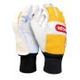 Scheibler Schnittschutzhandschuhe 295399, gelb/weiß, Größe L. Arbeitshandschuhe aus Leder für Kettensägenarbeiten.