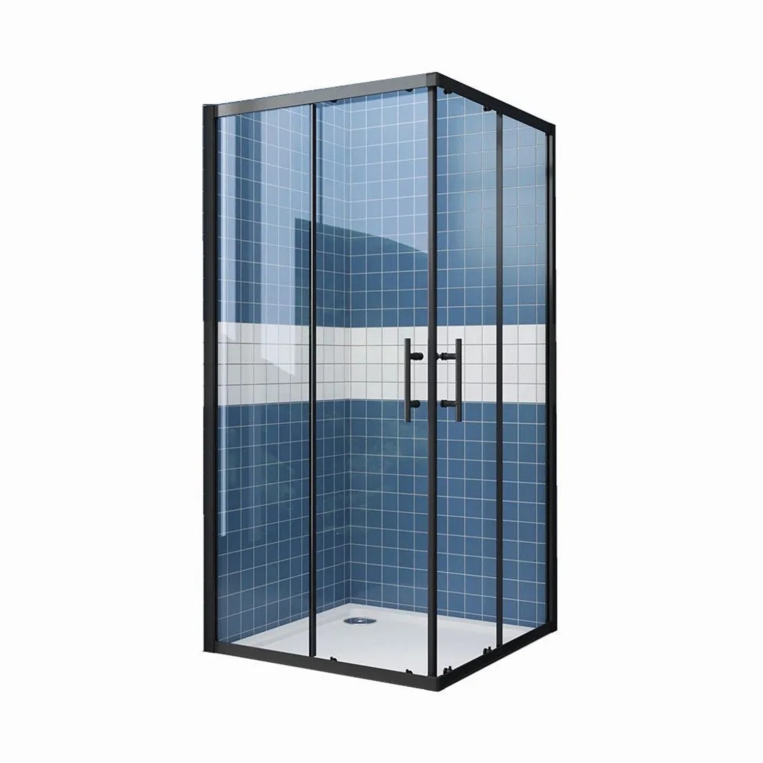 Duschparadies Duschkabinen Eckeinstieg Schiebetür 90 x 90 x 195cm Duschtür 6mm Nano Glas Dusche ECK Duschabtrennung Schwarzrahmen