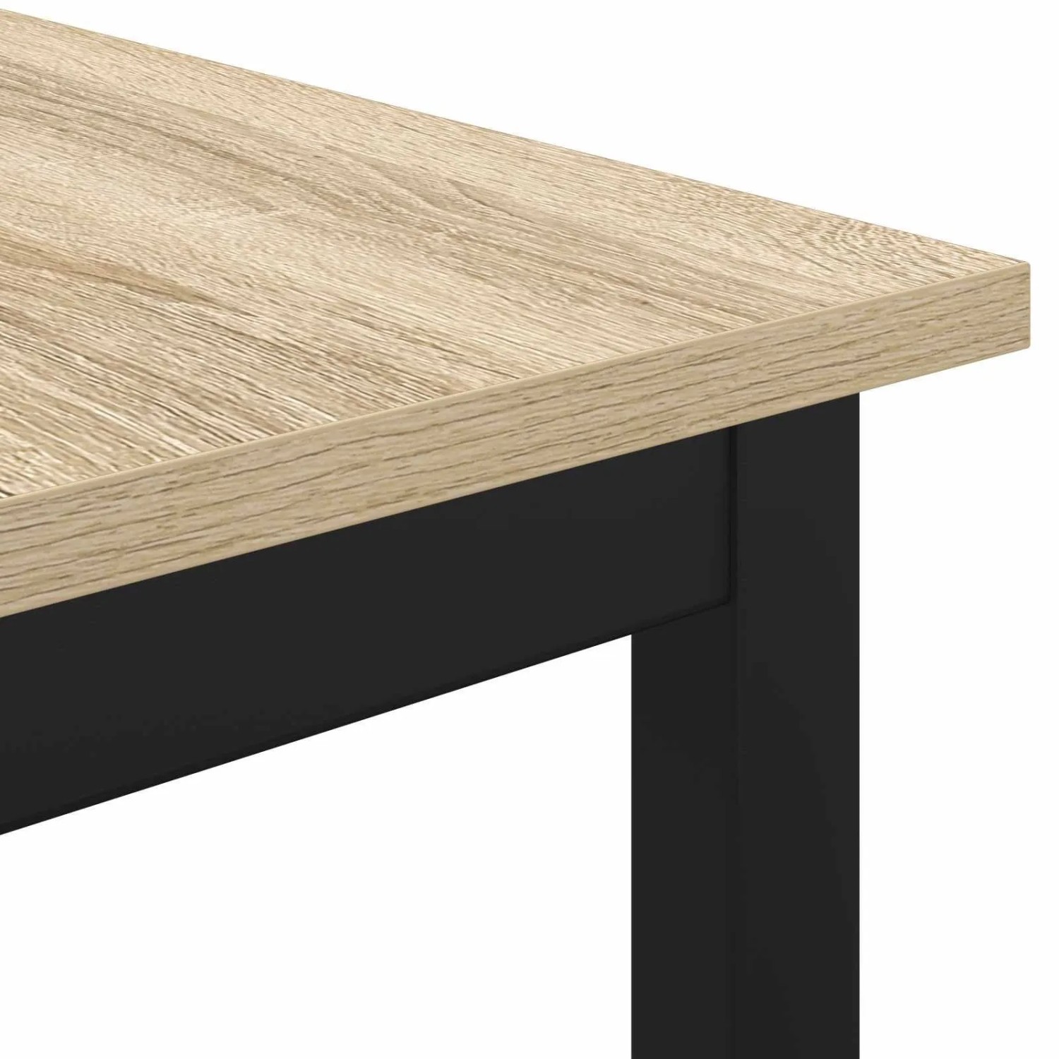 Detailansicht: vidaXL Esstisch 892633 mit Holzplatte und schwarzem Metallgestell.