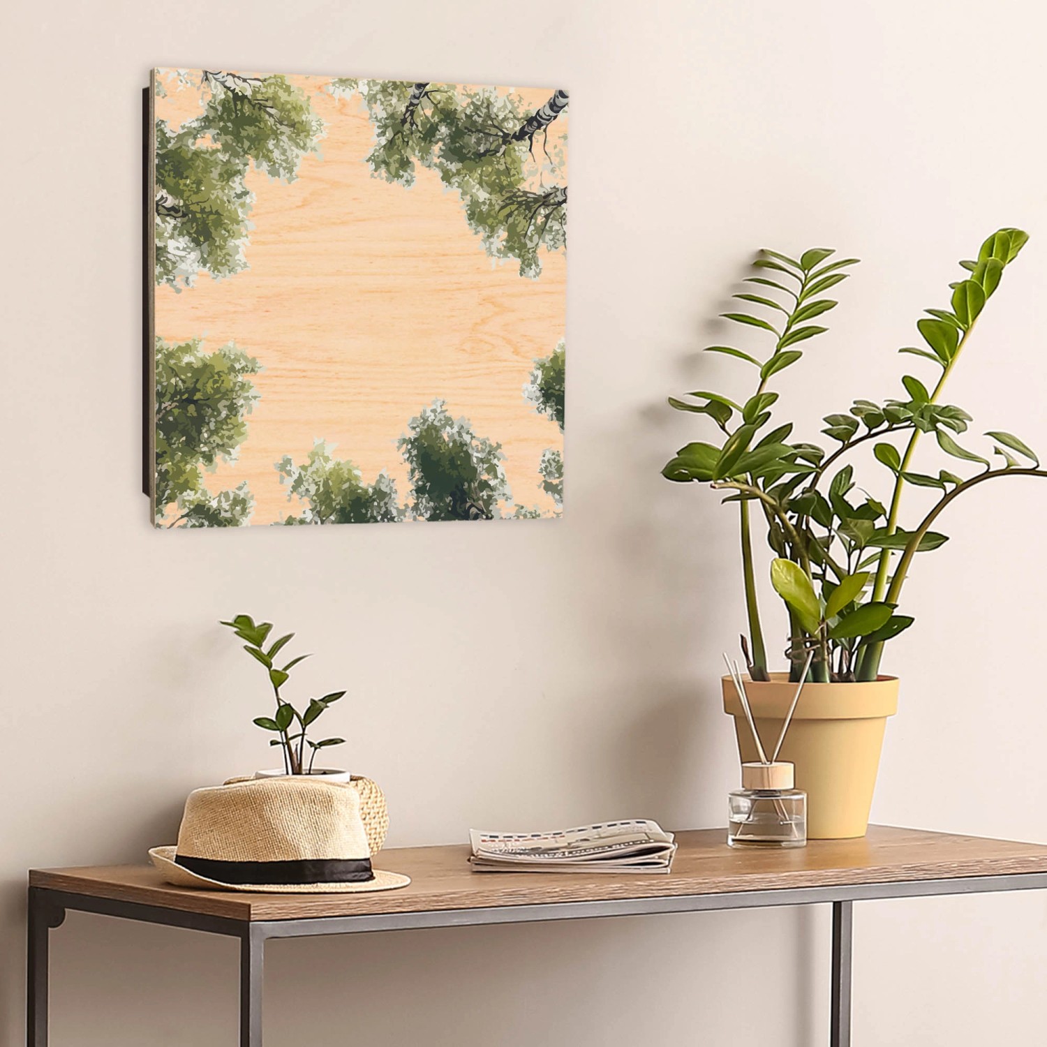 Banjado Schlüsselkasten Holz Waldhimmel, 30x30cm, mit 50 Haken zur Schlüsselaufbewahrung.