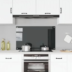 Schwarze vidaXL Küchenrückwand aus Hartglas, 100x60 cm, als Spritzschutz in moderner Küche.