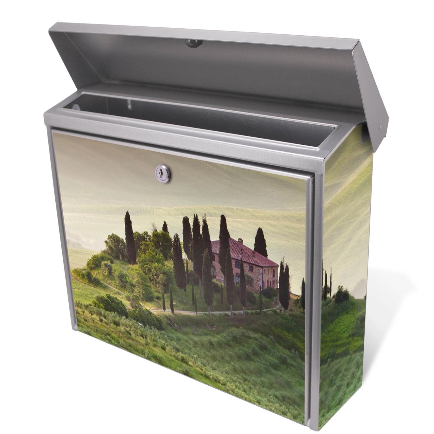 Banjado Edelstahl Briefkasten mit Toscana Motiv, ohne Zeitungsfach.