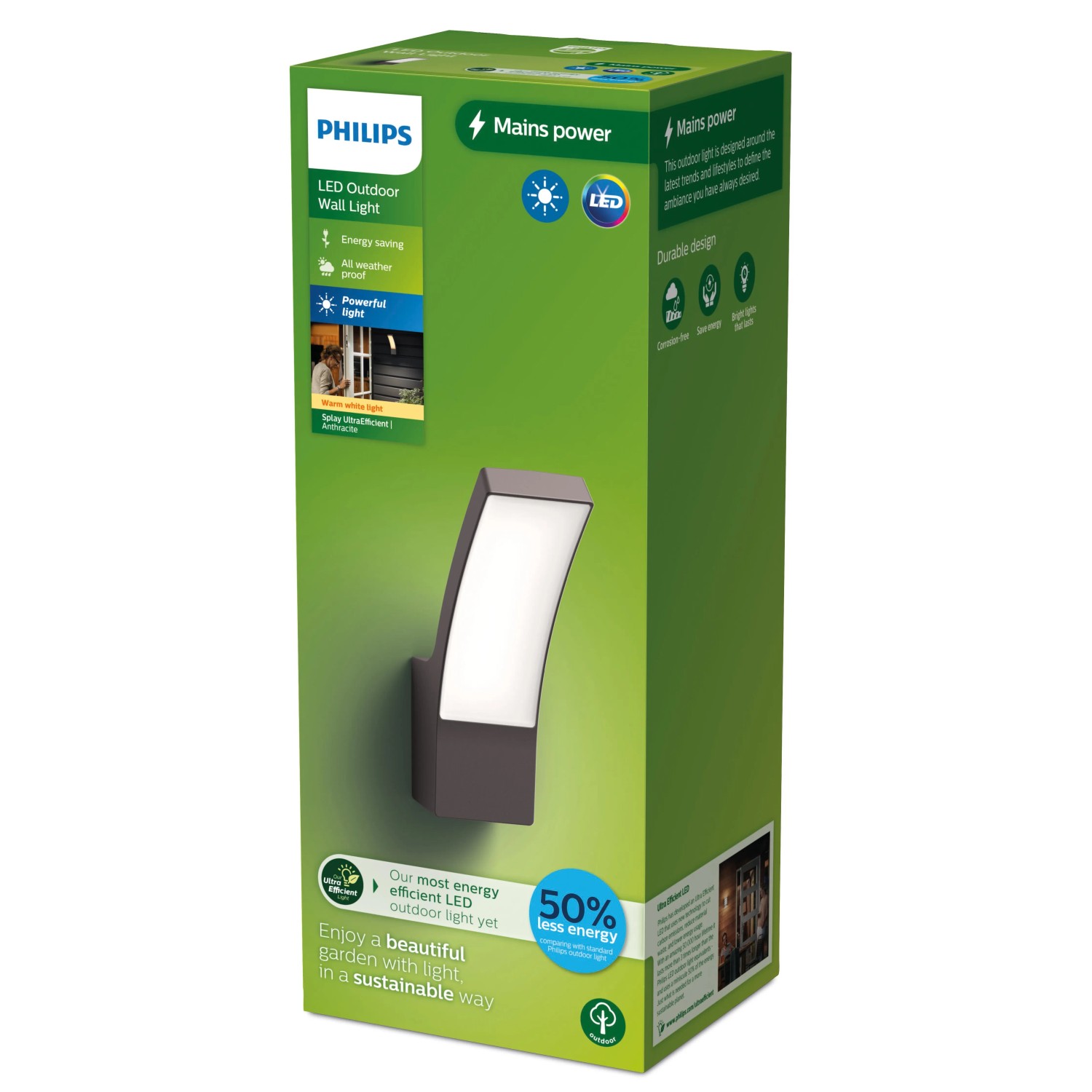 Philips Splay Ultra-Efficient LED-Aussenwandleuchte, 3,8W, 2700K, in Anthrazit.