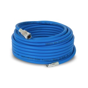 EBERTH Druckluftschlauch, 20m, mit Kupplung, blau. Für Kompressoren und Druckluftwerkzeuge.