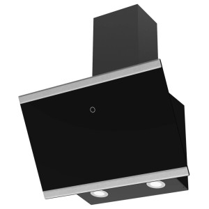 Schwarze Respekta Kopffreihaube aus Glas und Edelstahl mit LED-Beleuchtung. Modernes Design für die Küche.