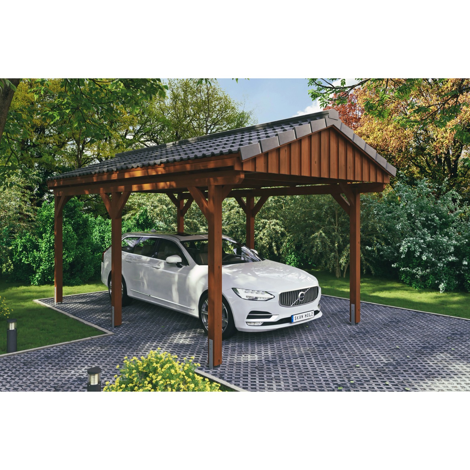 Skan Holz Carport Fichtelberg 317 cm x 566 cm Dachlattung Nussbaum