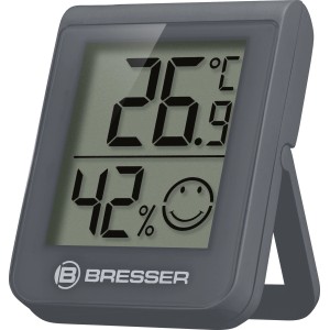 Graues BRESSER Thermo- und Hygrometer zur Anzeige von Temperatur und Luftfeuchtigkeit.