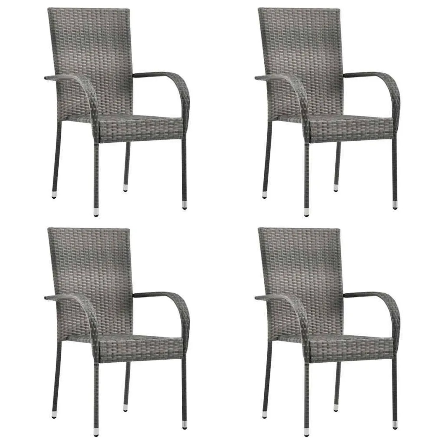Furnicato Gartenstühle Stapelbar 4 Stk  Grau Poly Rattan