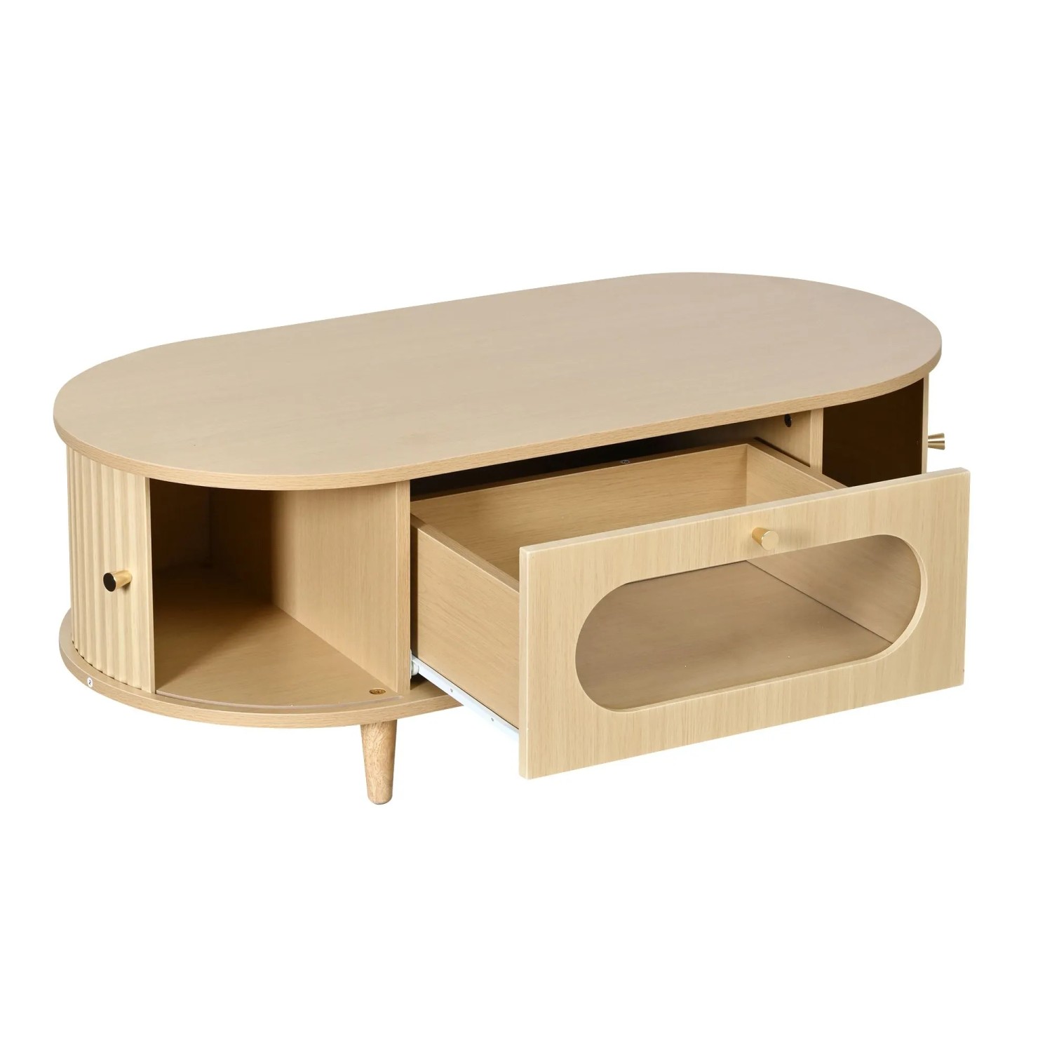 okwish Couchtisch mit MDF Wohnzimmer Schublade Rolltür 100x50x36cm Holzfarbe