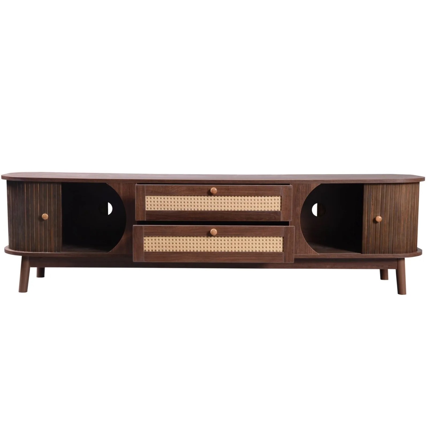 PXloue TV Schrank mit Rattanoptik Türen und Schubladen 170 x 39 5 x 46 cm