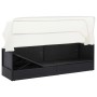 Schwarzes VidaXL Gartensofa mit Sonnendach aus Poly Rattan.