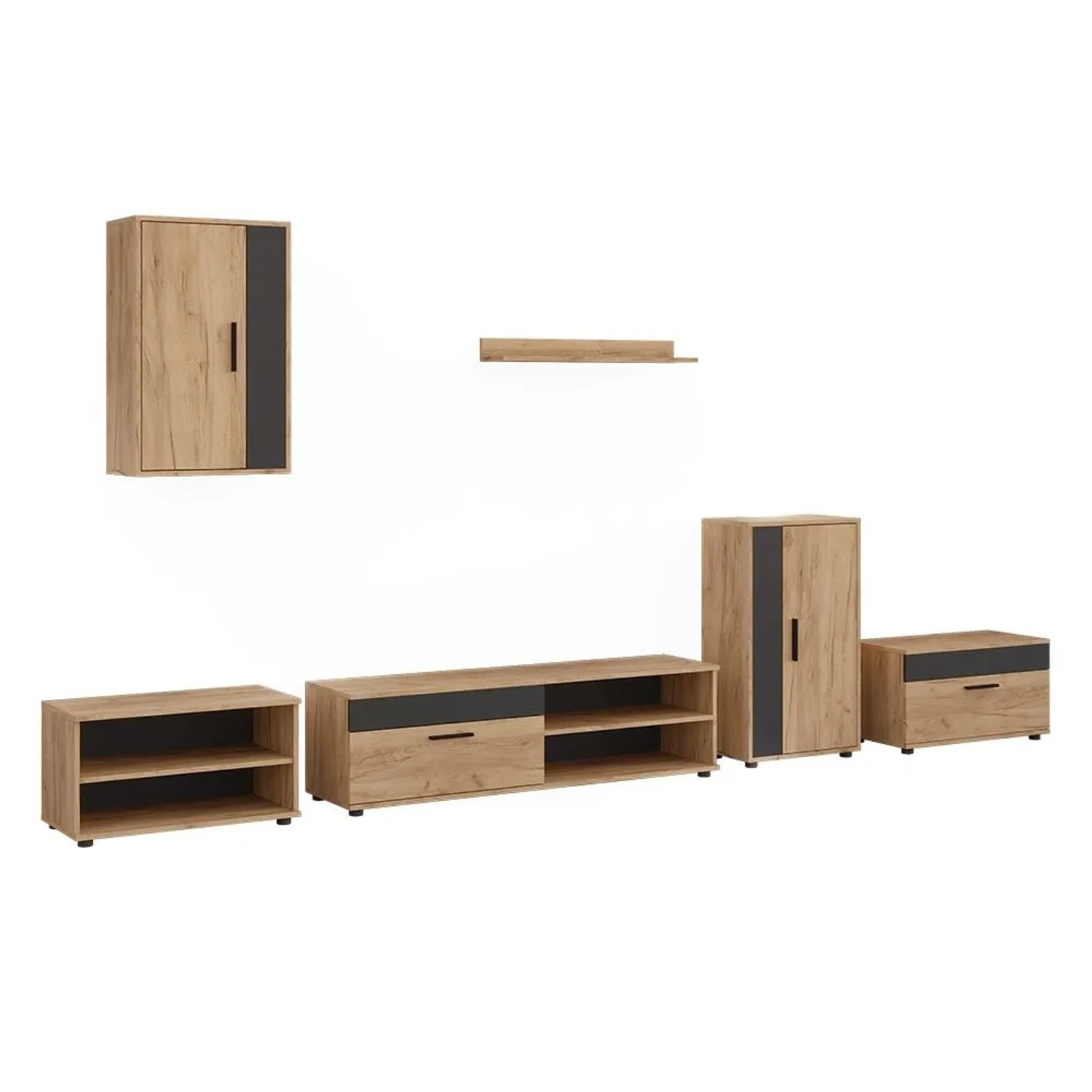 Vicco Wohnwand Berno Goldkraft Eiche/Anthrazit 140 x 39 6-teiliges Set Art Nr 59204