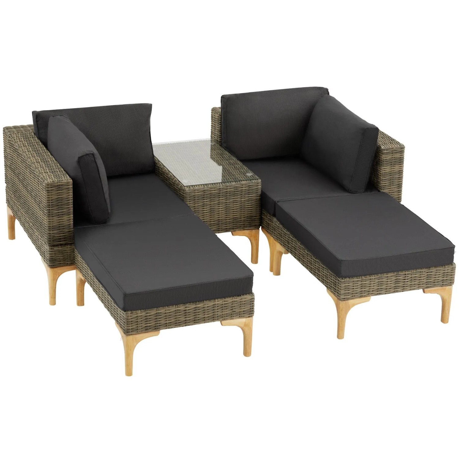 Tectake Aluminium Rattan Lounge Bellaria Wetterfest und Uv Beständig Dicke Der Sitzpolster 8 cm  169 50 x 204 x 74 cm Natur