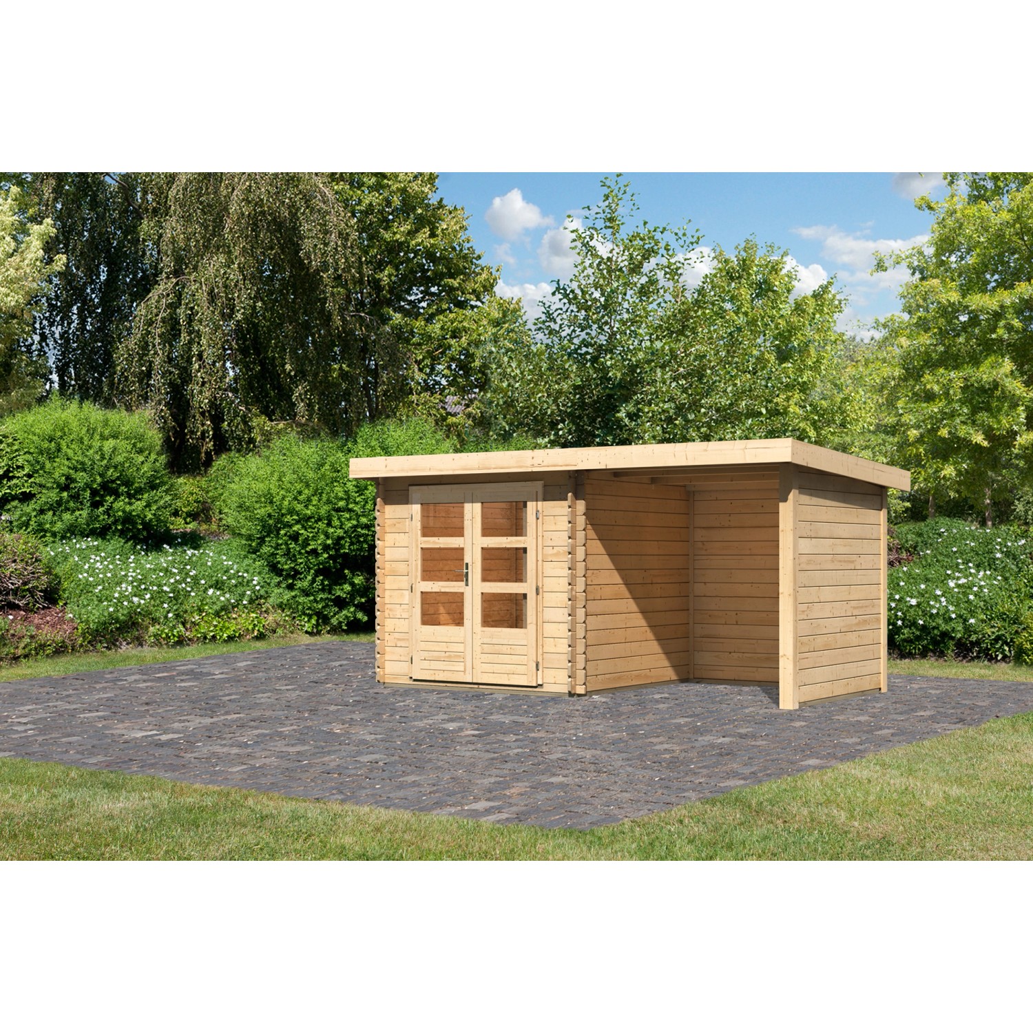 Karibu Holz-Gartenhaus Ängelholm Natur Pultdach Unbehandelt 220 cm x 220 cm günstig online kaufen