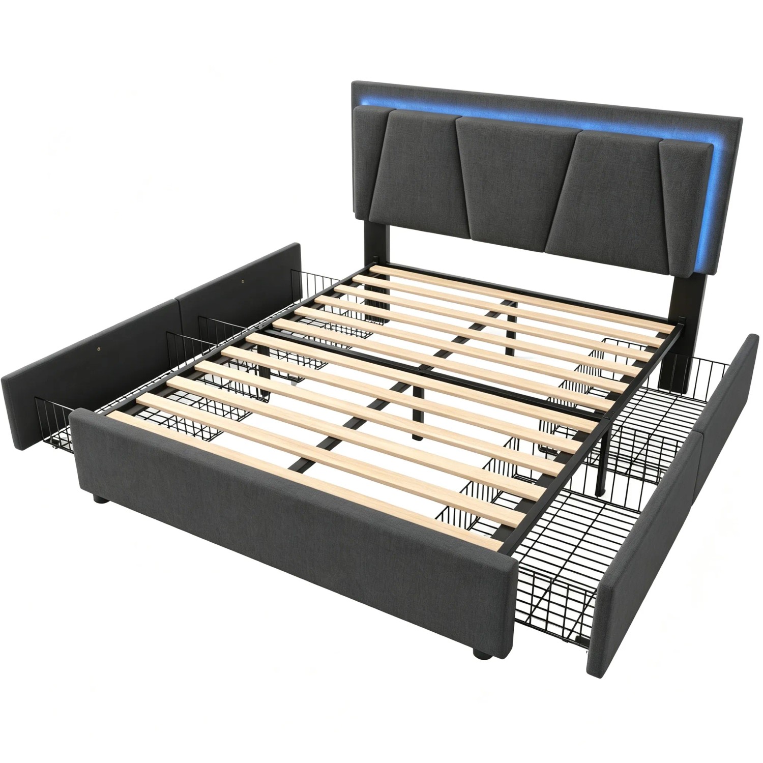 okwish Polsterbett 160x200cm mit 4 Schubladen Schlafzimmer Grau ohne Matratze