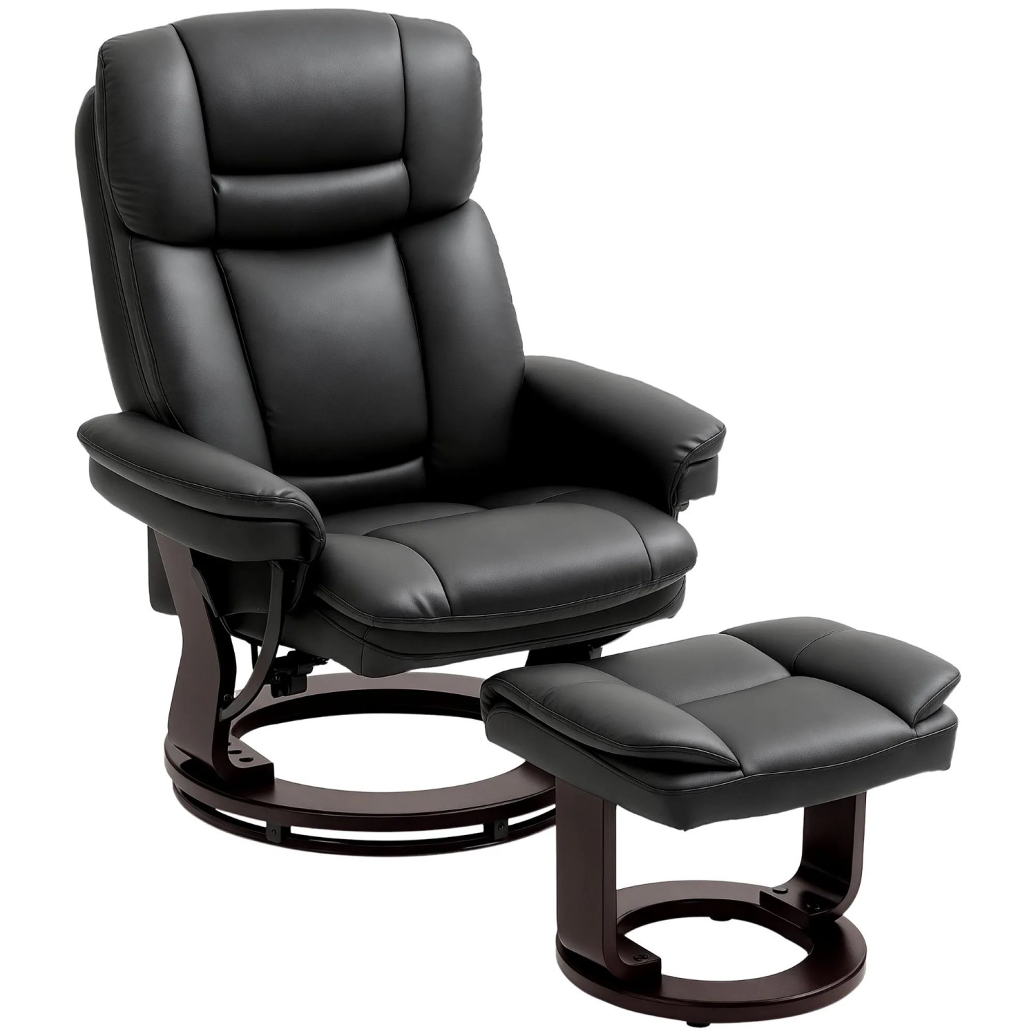 HOMCOM Relaxsessel mit Hocker mit Liegefunktion für Wohnzimmer Kunstleder Schwarz