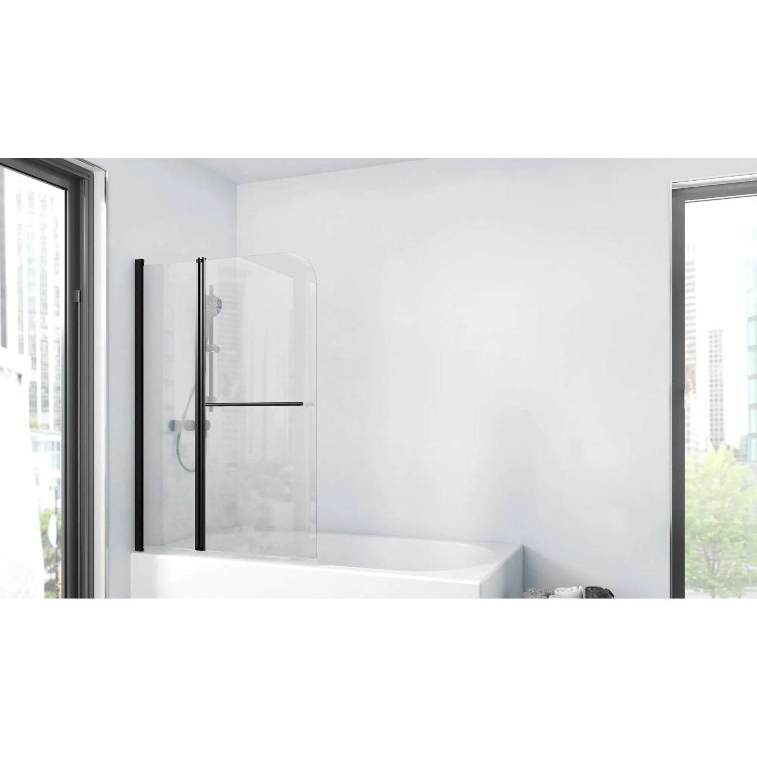 Aurlane Badewannenfaltwand Black Spirit 2 Schwarz 100 cm x 140 cm 2-teilig