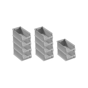 PROREGAL SparSet: 10 graue Sichtlagerboxen, 7,5x10x17,5 cm, 0,8 Liter, für Aufbewahrungssysteme.