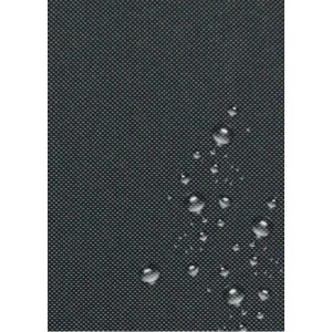 Detailaufnahme eines anthrazitfarbenen Palettenkissen-Stoffes mit Wassertropfen.