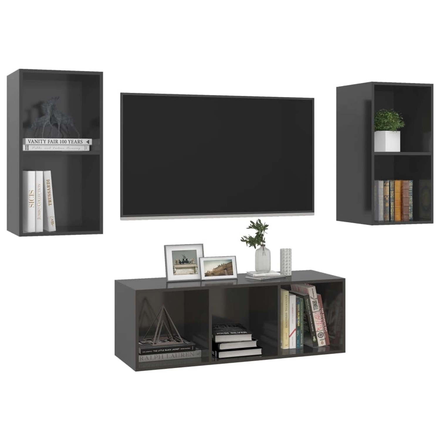 VidaXL 3-tlg. TV-Schrank-Set Hochglanz-Grau Holzwerkstoff 3