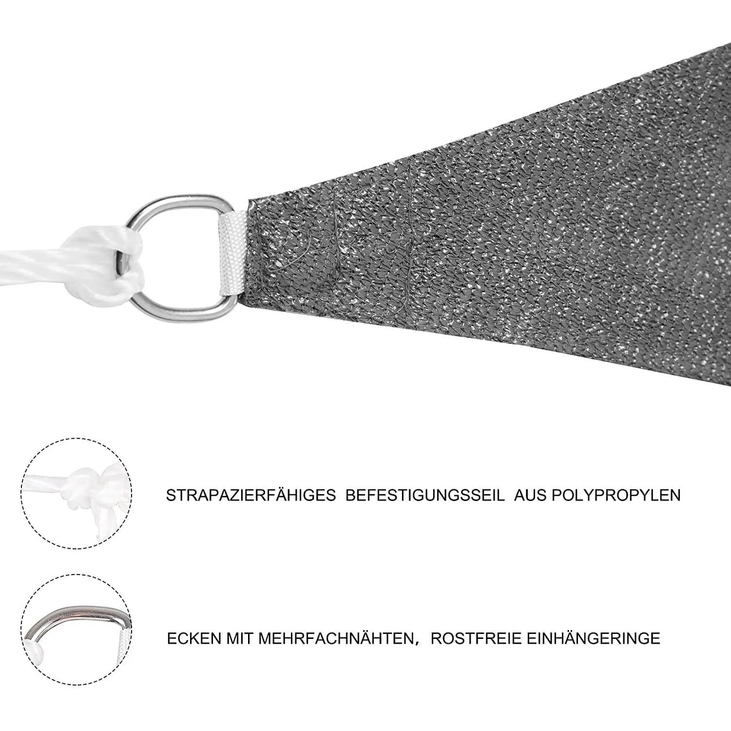 WOLTU Sonnensegel Sonnenschutz Atmungsaktiv HDPE Grau 3x3 m_5