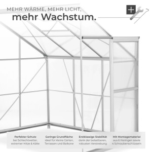 Tectake Anlehngewächshaus mit Alu-Rahmen und Fundament, transparent. Ideal für Garten und Terrasse.