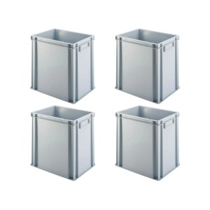 PROREGAL SuperSparSet: 4 graue Eurobehälter (37L) mit geschlossenem Griff. Ideal zur Aufbewahrung und Transport.