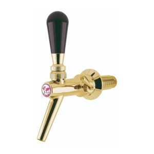 Goldener Kompensatorhahn V10 aus Chromnickelstahl mit schwarzem Griff und Schaumtaste für Bierausschank.