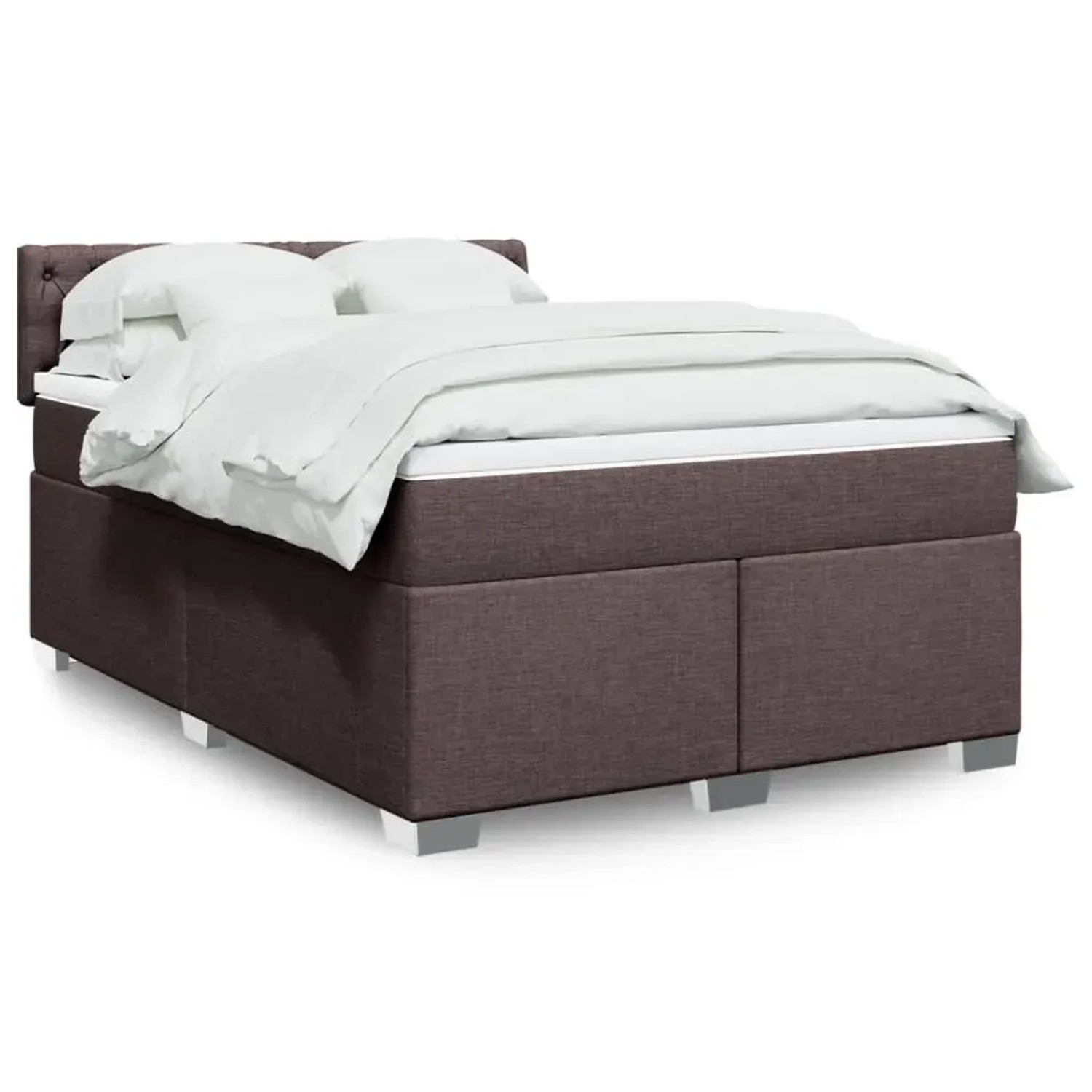 Boxspringbett vidaXL, dunkelbraun, 160x200 cm mit Matratze und weißer Bettwäsche.