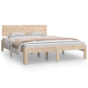 Massivholzbett 135x190 cm mit Kopfteil, Kiefernholz natur, für Schlafzimmer.