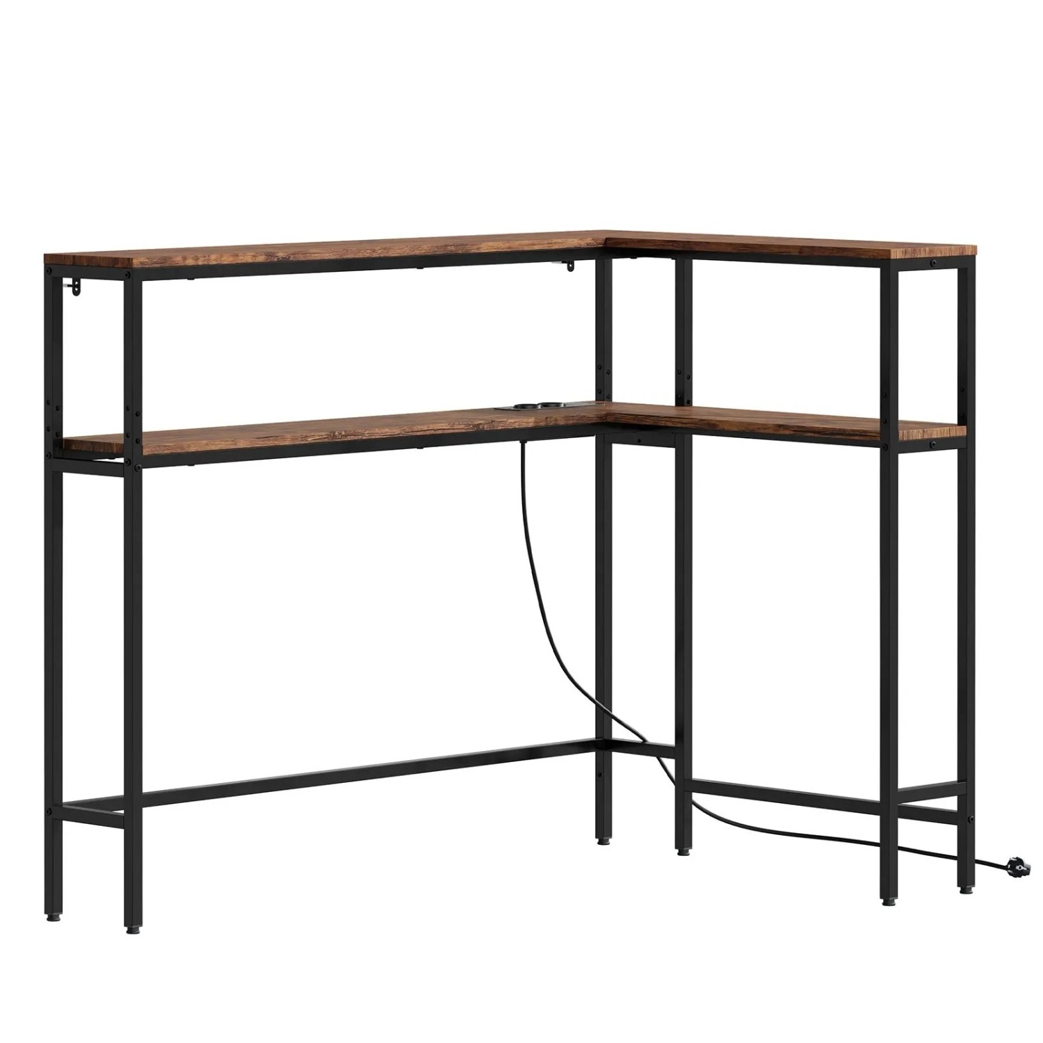 SoBuy Konsolentisch Schmal mit Steckdose Wohnzimmertisch mit 2 Ablagen Flexible Montage 180x100,5x20 cm FSB105-E-N
