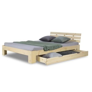 Homestyle4u Holzbett 140 x 200 cm mit Lattenrost und Bettkasten in Braun 2250