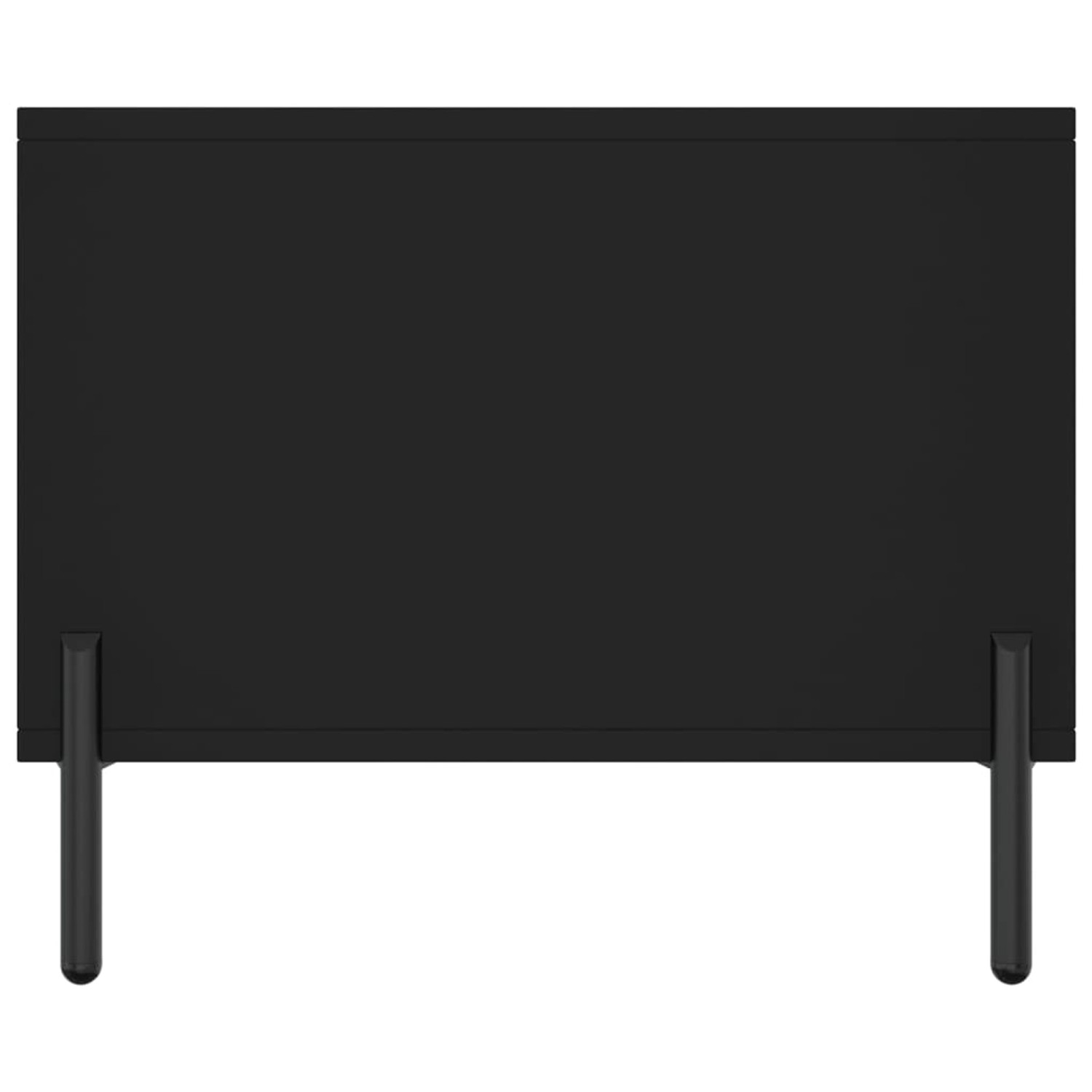 Schwarzer vidaXL Couchtisch (90x50x40 cm) aus Holzwerkstoff mit Tür und Metallbeinen.