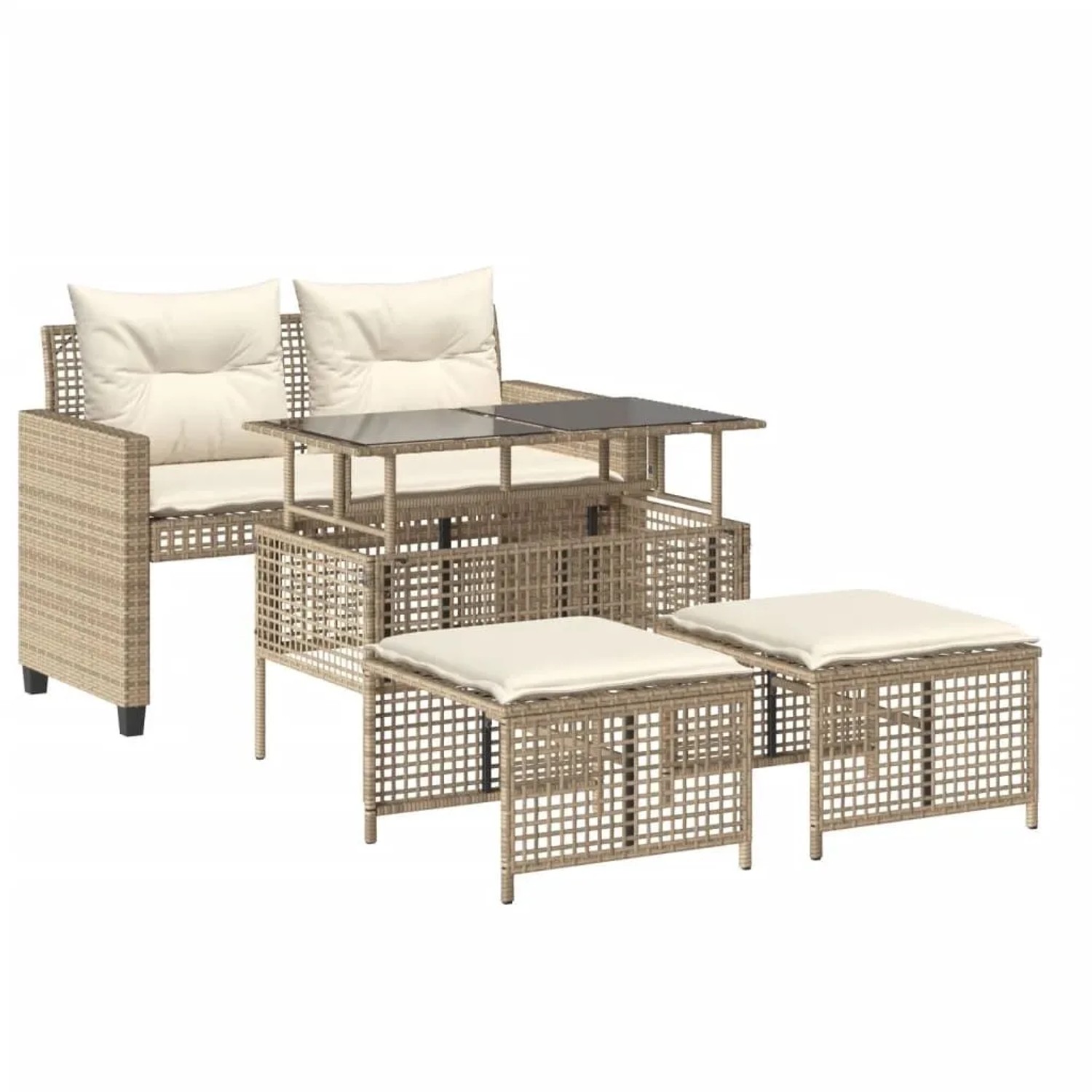 vidaXL 4-Tlg Garten-Sofagarnitur mit Kissen Beige Poly Rattan Glas 368138 günstig online kaufen