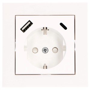 Weiße ProCharge Steckdose mit USB-A und USB-C Anschluss für schnelles Laden.