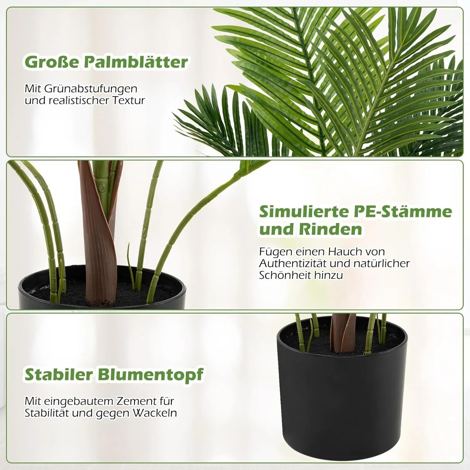 2er Set Costway Kunstpalme 90cm im Topf, grüne Zimmerpflanze für Innenräume.