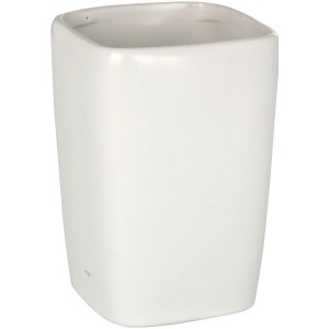 Weißer, eckiger Zahnputzbecher Faro White von Wenko aus Keramik.