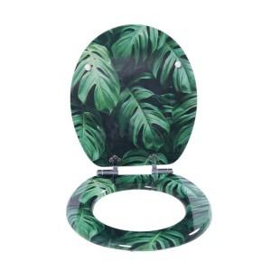 Sinobath WC-Sitz mit Absenkautomatik, grünem Monstera Blätter Design. Robuster Toilettensitz für Ihr Bad.