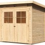 Karibu Holz-Gartenhaus Egersund, unbehandelt, mit Pultdach und Doppeltür.