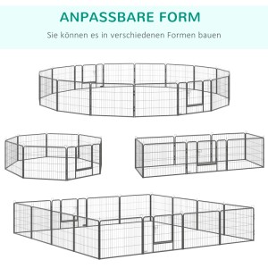 PawHut Freigehege aus 16 Metallsegmenten in verschiedenen anpassbaren Formen, mit Türen.