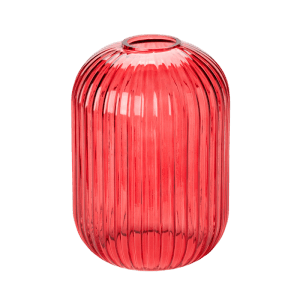 Roter, gerippter Glas-Lampenschirm Ø 140 mm für Leuchten. Strukturierte Oberfläche, E27 Ersatzglas.